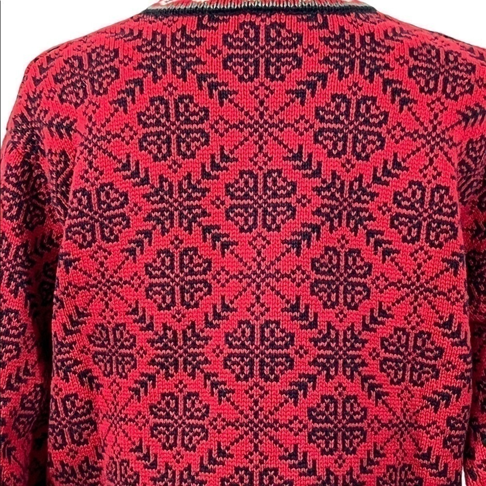 LL Bean Fair Isle Cotton Cardigan Red Snowflake Nordic Pattern - Picture 6 of 9
